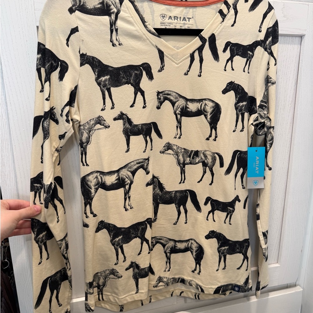 Ariat V-Neck Shirt with Black Horse Design